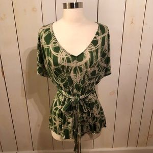 Anthropologie green flutter sleeve top by Deletta